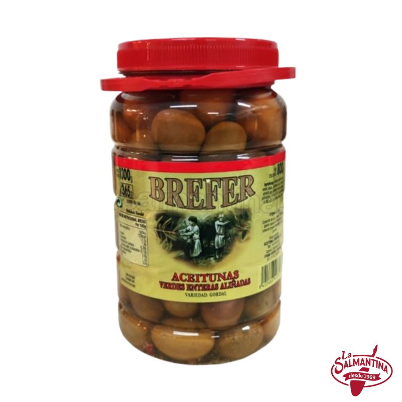 ACEITUNAS VERDES ENTERAS ALIÑADAS "BREFER" 1,3KG