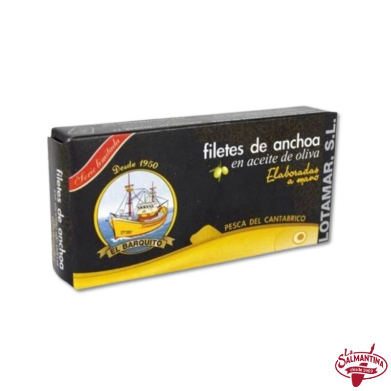 FILETES DE ANCHOAS EN ACEITE DE OLIVA EL BARQUITO LOTAMAR. 50 GR