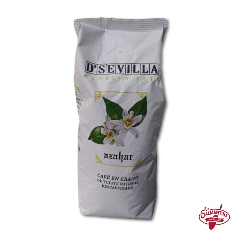 CAFÉ EN GRANO DESCAFEINADO D´SEVILLA AZAHAR. 1 KG.