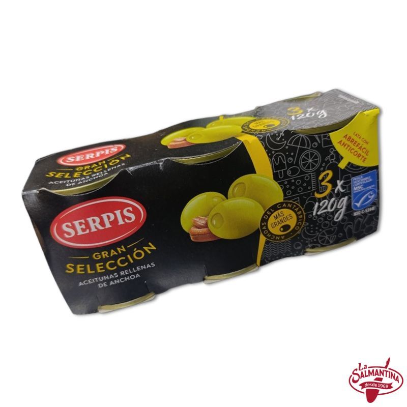 ACEITUNAS RELLENAS ANCHOA "SERPIS" 3x120 G.