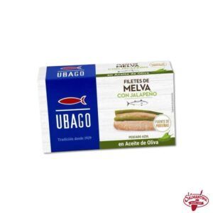 Tienda online de productos gourmet 30 FILETES DE MELVA CON JALAPEÑO EN ACEITE DE OLIVA "UBAGO" 115 gr.
