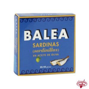 Tienda online de productos gourmet 34 SARDINILLAS EN ACEITE DE OLIVA 35/45 PIEZAS "BALEA". 266 gr.